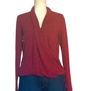 Heathered Pomegranate Knit Blouse with Suplice Neckline